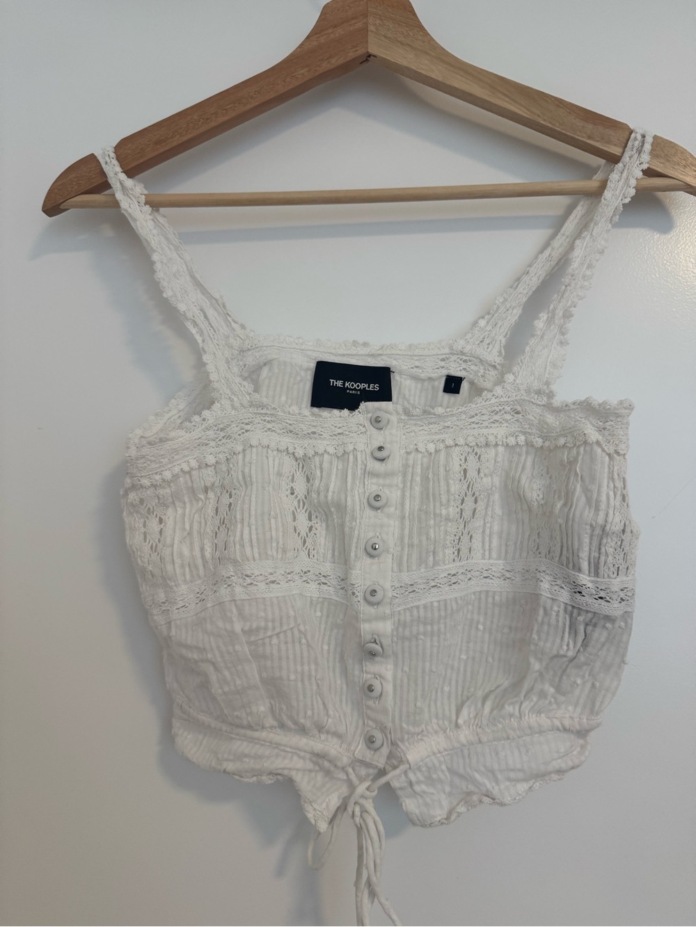 The Kooples White Lace-Trim Button-Front Cami
